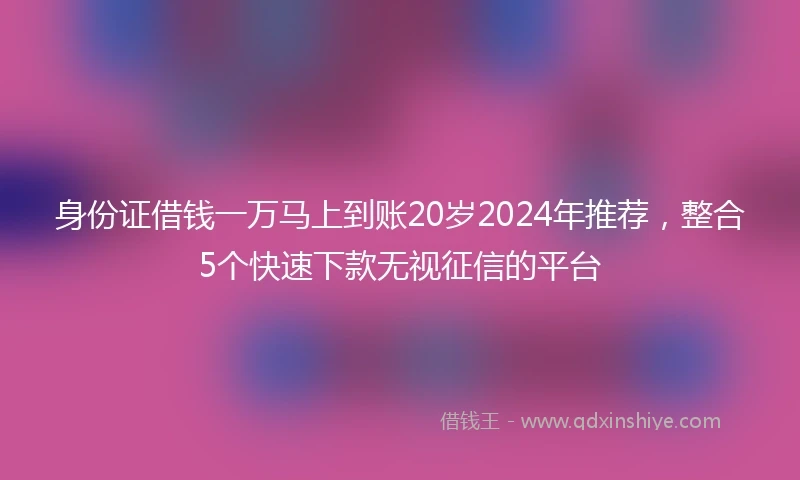 身份证借钱一万马上到账20岁2024年推荐，整合5个快速下款无视征信的平台