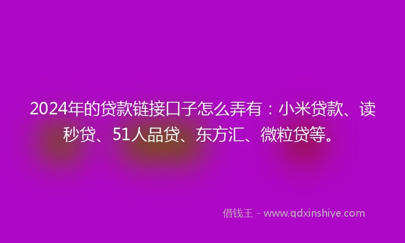 2024年的贷款链接口子怎么弄有：小米贷款、读秒贷、51人品贷、东方汇、微粒贷等。