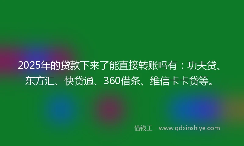 2025年的贷款下来了能直接转账吗有：功夫贷、东方汇、快贷通、360借条、维信卡卡贷等。