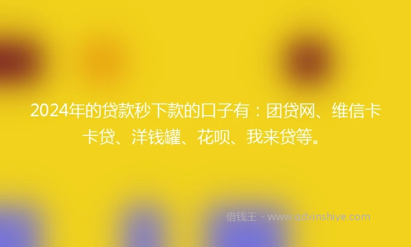 2024年的贷款秒下款的口子有：团贷网、维信卡卡贷、洋钱罐、花呗、我来贷等。