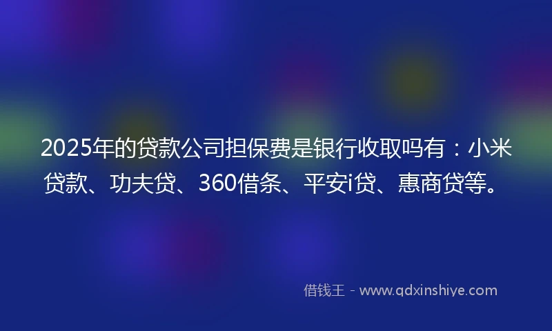 2025年的贷款公司担保费是银行收取吗有：小米贷款、功夫贷、360借条、平安i贷、惠商贷等。