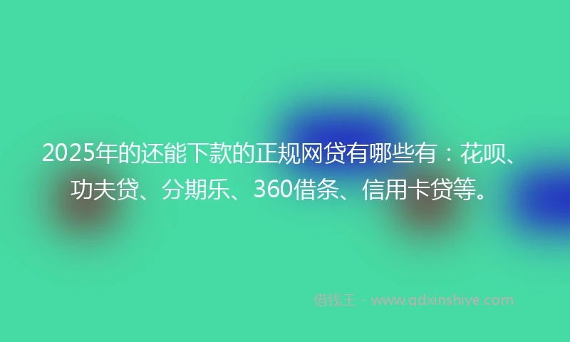 2025年的还能下款的正规网贷有哪些有：花呗、功夫贷、分期乐、360借条、信用卡贷等。