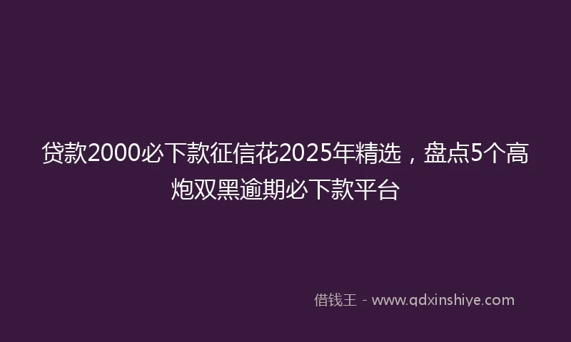贷款2000必下款征信花2025年精选，盘点5个高炮双黑逾期必下款平台