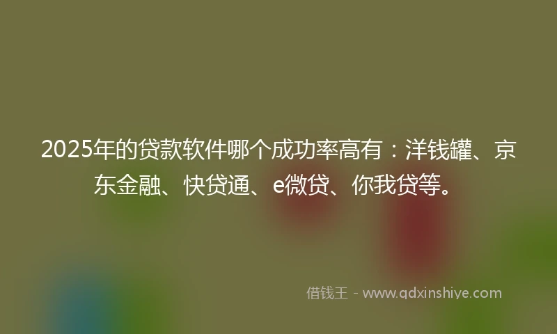 2025年的贷款软件哪个成功率高有：洋钱罐、京东金融、快贷通、e微贷、你我贷等。