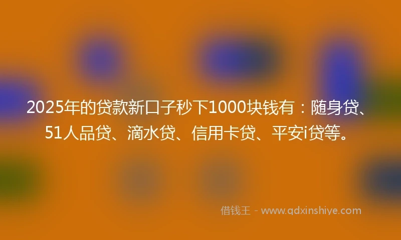 2025年的贷款新口子秒下1000块钱有:随身贷、51人品贷、滴水贷、信用卡贷、平安i贷等。