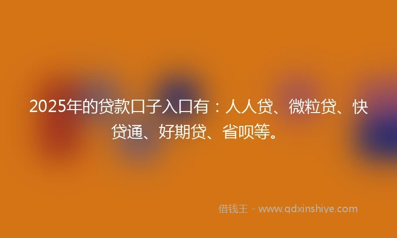 2025年的贷款口子入口有：人人贷、微粒贷、快贷通、好期贷、省呗等。