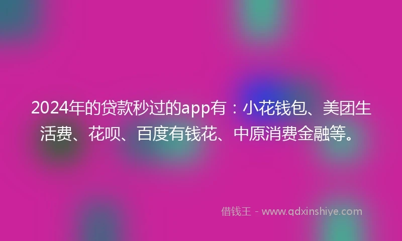 2024年的贷款秒过的app有：小花钱包、美团生活费、花呗、百度有钱花、中原消费金融等。