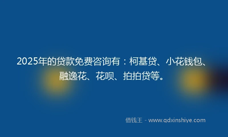 2025年的贷款免费咨询有：柯基贷、小花钱包、融逸花、花呗、拍拍贷等。