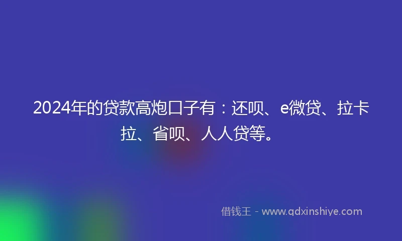2024年的贷款高炮口子有：还呗、e微贷、拉卡拉、省呗、人人贷等。