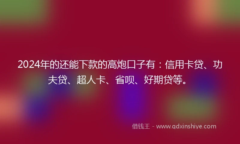 2024年的还能下款的高炮口子有：信用卡贷、功夫贷、超人卡、省呗、好期贷等。