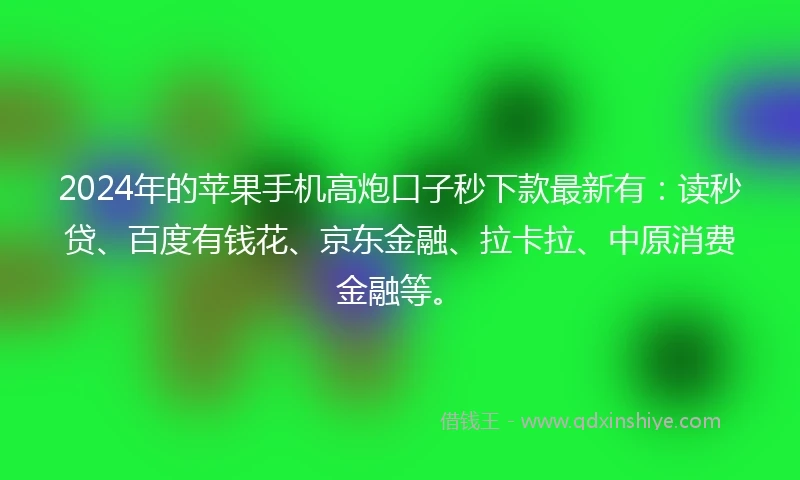 2024年的苹果手机高炮口子秒下款最新有：读秒贷、百度有钱花、京东金融、拉卡拉、中原消费金融等。