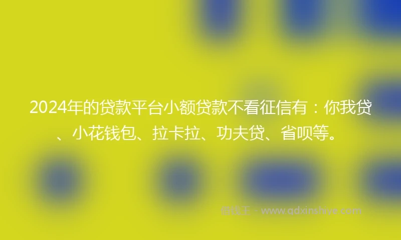 2024年的贷款平台小额贷款不看征信有：你我贷、小花钱包、拉卡拉、功夫贷、省呗等。