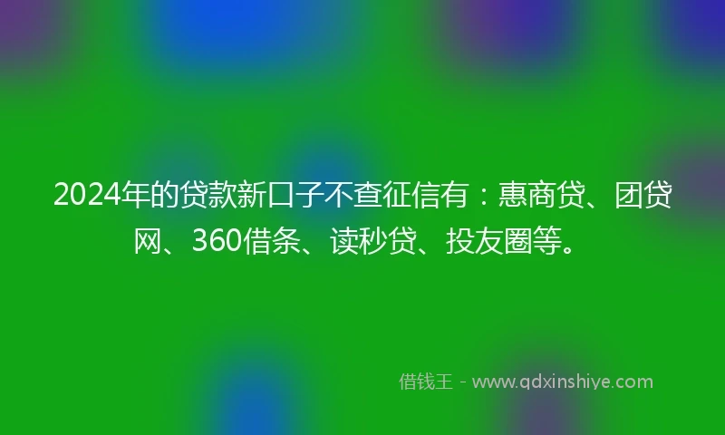 2024年的贷款新口子不查征信有：惠商贷、团贷网、360借条、读秒贷、投友圈等。
