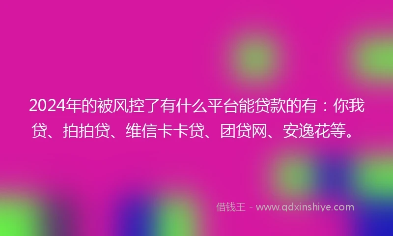 2024年的被风控了有什么平台能贷款的有：你我贷、拍拍贷、维信卡卡贷、团贷网、安逸花等。