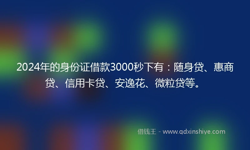 2024年的身份证借款3000秒下有：随身贷、惠商贷、信用卡贷、安逸花、微粒贷等。