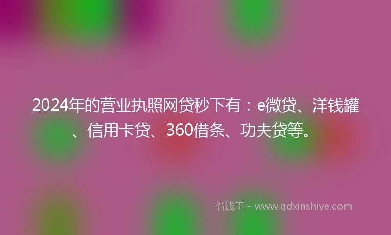 2024年的营业执照网贷秒下有：e微贷、洋钱罐、信用卡贷、360借条、功夫贷等。