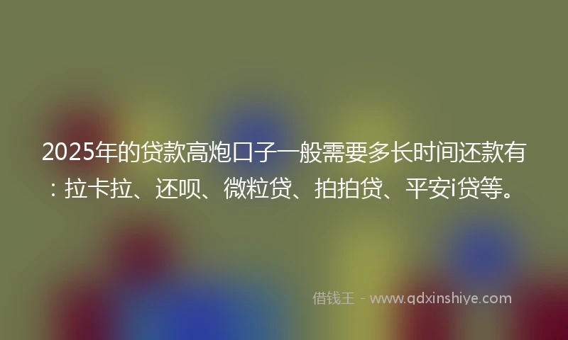 2025年的贷款高炮口子一般需要多长时间还款有：拉卡拉、还呗、微粒贷、拍拍贷、平安i贷等。