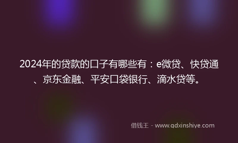 2024年的贷款的口子有哪些有：e微贷、快贷通、京东金融、平安口袋银行、滴水贷等。