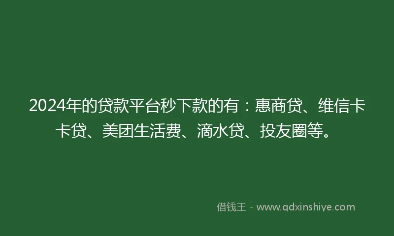 2024年的贷款平台秒下款的有：惠商贷、维信卡卡贷、美团生活费、滴水贷、投友圈等。