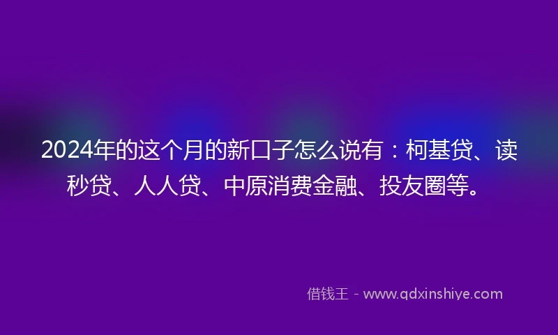 2024年的这个月的新口子怎么说有：柯基贷、读秒贷、人人贷、中原消费金融、投友圈等。
