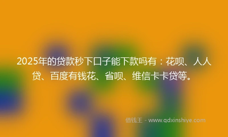 2025年的贷款秒下口子能下款吗有：花呗、人人贷、百度有钱花、省呗、维信卡卡贷等。