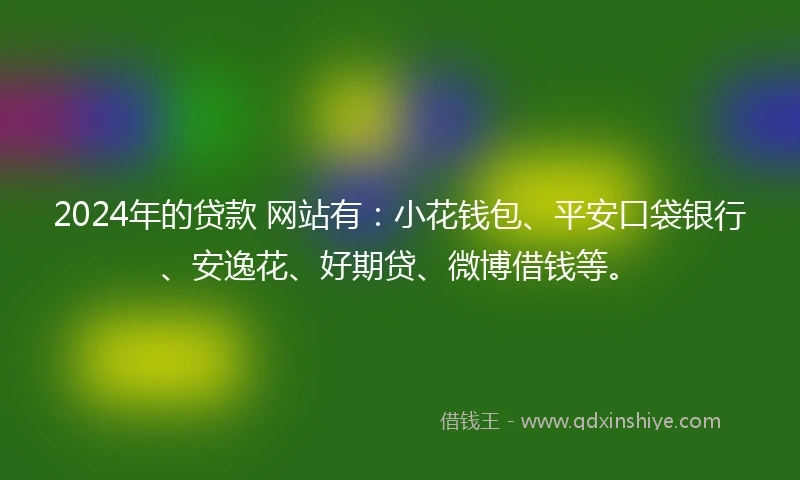 2024年的贷款 网站有：小花钱包、平安口袋银行、安逸花、好期贷、微博借钱等。