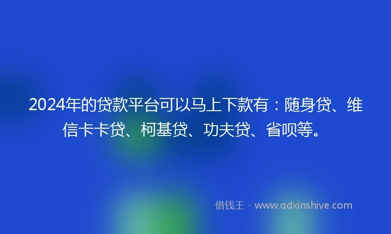 2024年的贷款平台可以马上下款有：随身贷、维信卡卡贷、柯基贷、功夫贷、省呗等。