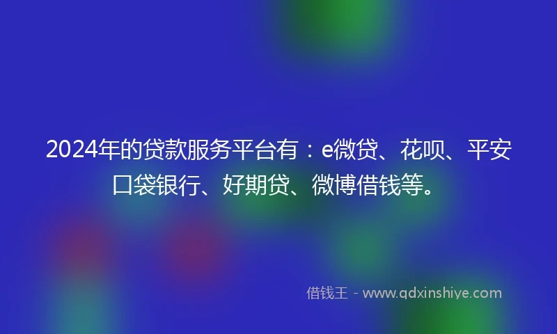 2024年的贷款服务平台有：e微贷、花呗、平安口袋银行、好期贷、微博借钱等。