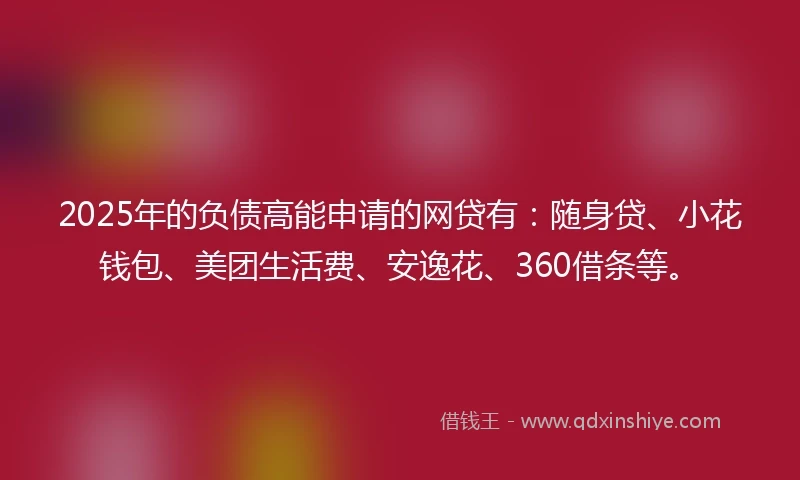 2025年的负债高能申请的网贷有：随身贷、小花钱包、美团生活费、安逸花、360借条等。