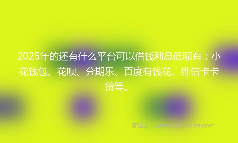 2025年的还有什么平台可以借钱利息低呢有：小花钱包、花呗、分期乐、百度有钱花、维信卡卡贷等。