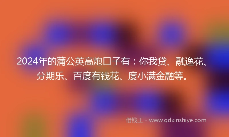 2024年的蒲公英高炮口子有：你我贷、融逸花、分期乐、百度有钱花、度小满金融等。