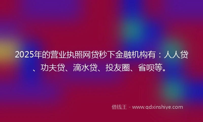 2025年的营业执照网贷秒下金融机构有：人人贷、功夫贷、滴水贷、投友圈、省呗等。
