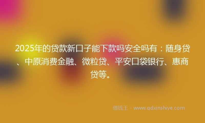 2025年的贷款新口子能下款吗安全吗有：随身贷、中原消费金融、微粒贷、平安口袋银行、惠商贷等。