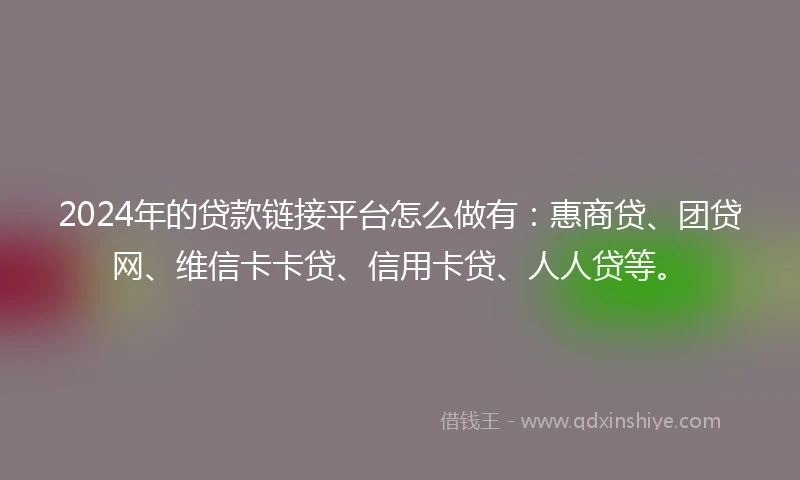 2024年的贷款链接平台怎么做有：惠商贷、团贷网、维信卡卡贷、信用卡贷、人人贷等。