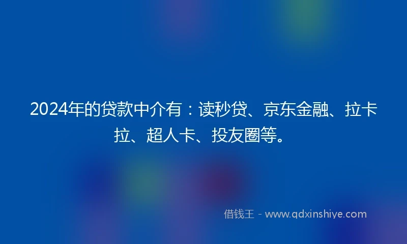 2024年的贷款中介有：读秒贷、京东金融、拉卡拉、超人卡、投友圈等。
