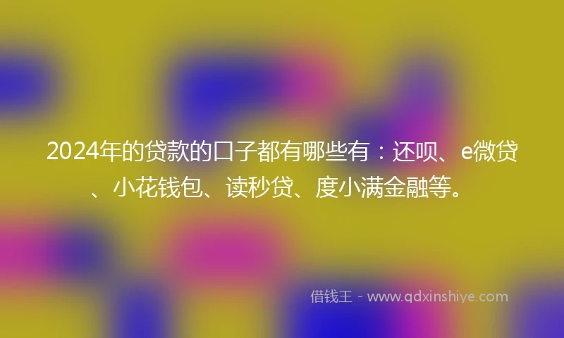 2024年的贷款的口子都有哪些有：还呗、e微贷、小花钱包、读秒贷、度小满金融等。