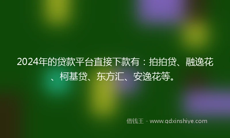 2024年的贷款平台直接下款有：拍拍贷、融逸花、柯基贷、东方汇、安逸花等。