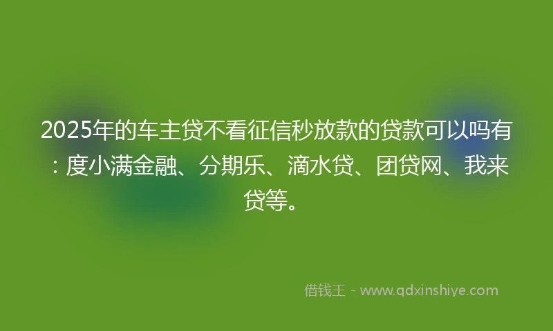 2025年的车主贷不看征信秒放款的贷款可以吗有：度小满金融、分期乐、滴水贷、团贷网、我来贷等。