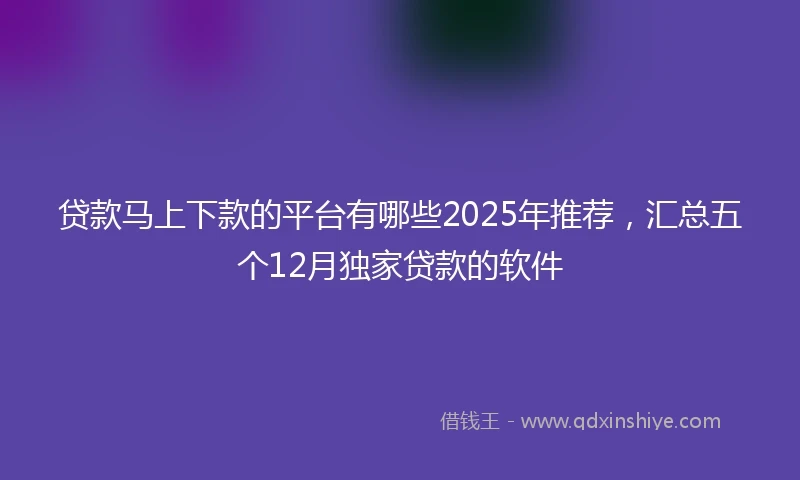 贷款马上下款的平台有哪些2025年推荐，汇总五个12月独家贷款的软件