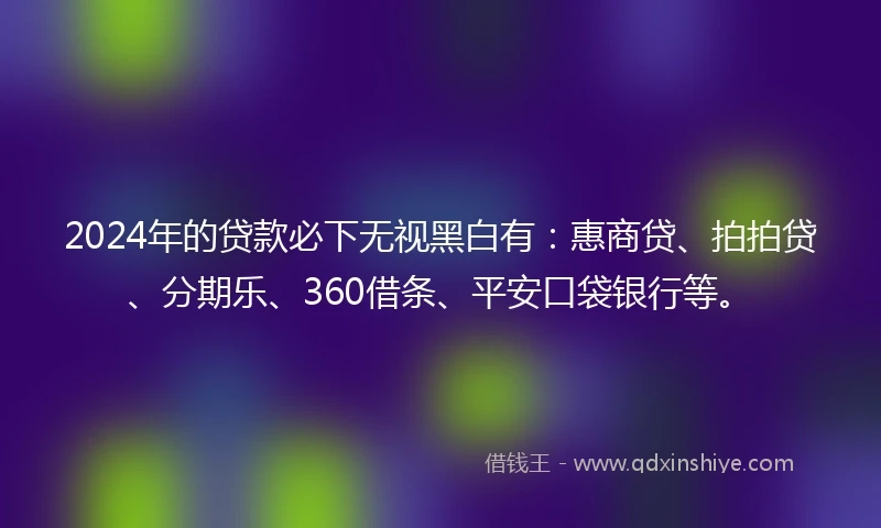 2024年的贷款必下无视黑白有：惠商贷、拍拍贷、分期乐、360借条、平安口袋银行等。