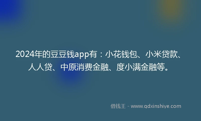 2024年的豆豆钱app有：小花钱包、小米贷款、人人贷、中原消费金融、度小满金融等。