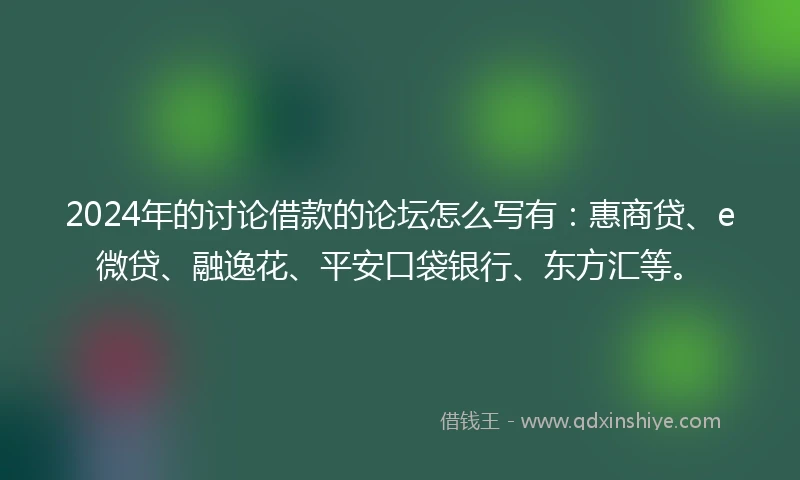 2024年的讨论借款的论坛怎么写有：惠商贷、e微贷、融逸花、平安口袋银行、东方汇等。