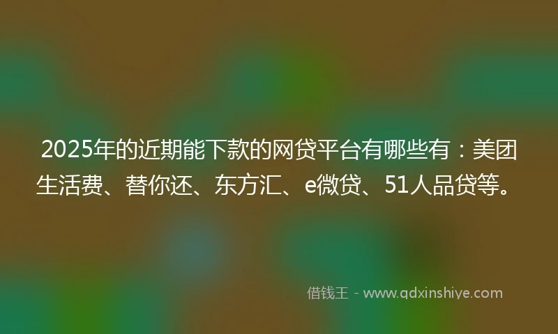 2025年的近期能下款的网贷平台有哪些有：美团生活费、替你还、东方汇、e微贷、51人品贷等。