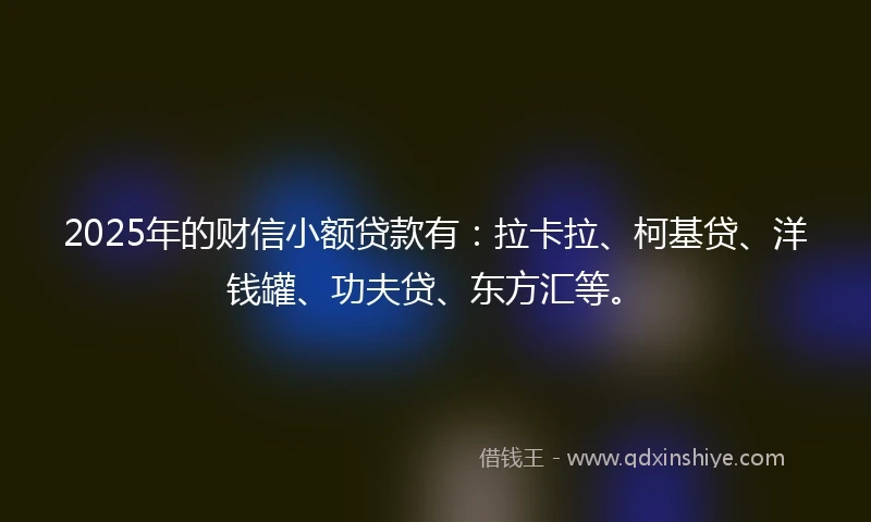 2025年的财信小额贷款有：拉卡拉、柯基贷、洋钱罐、功夫贷、东方汇等。