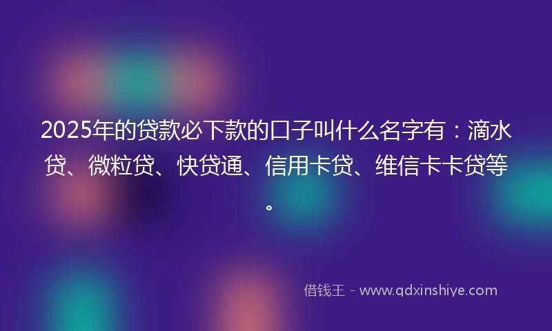 2025年的贷款必下款的口子叫什么名字有：滴水贷、微粒贷、快贷通、信用卡贷、维信卡卡贷等。