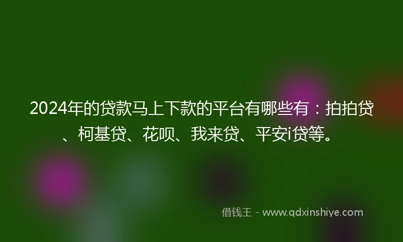 2024年的贷款马上下款的平台有哪些有：拍拍贷、柯基贷、花呗、我来贷、平安i贷等。