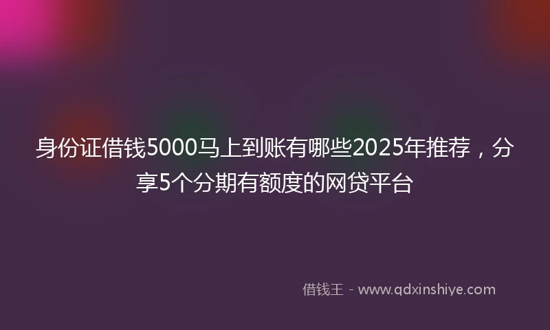 身份证借钱5000马上到账有哪些2025年推荐，分享5个分期有额度的网贷平台