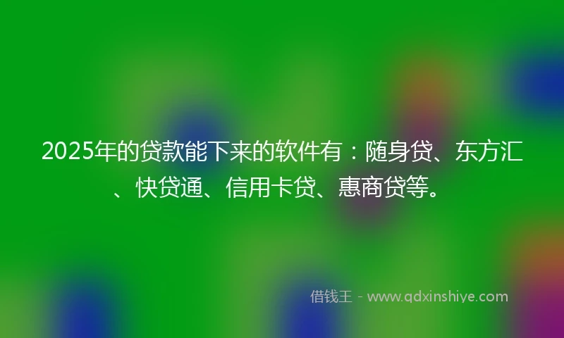 2025年的贷款能下来的软件有：随身贷、东方汇、快贷通、信用卡贷、惠商贷等。
