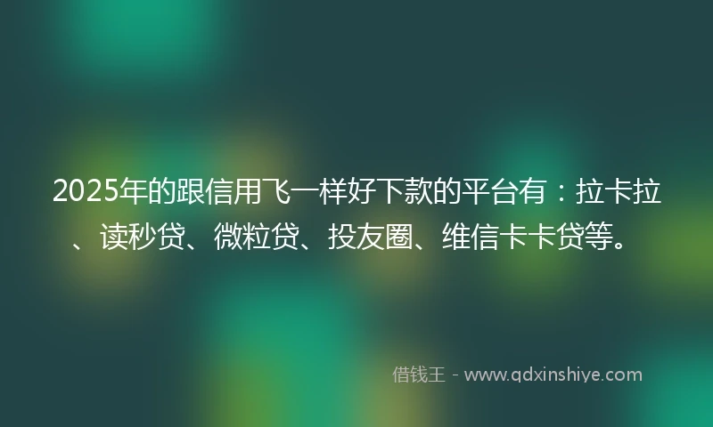 2025年的跟信用飞一样好下款的平台有：拉卡拉、读秒贷、微粒贷、投友圈、维信卡卡贷等。