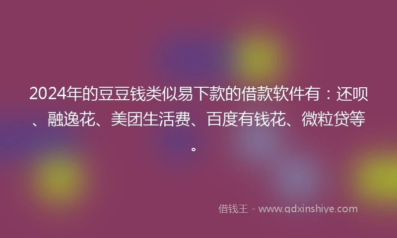 2024年的豆豆钱类似易下款的借款软件有：还呗、融逸花、美团生活费、百度有钱花、微粒贷等。